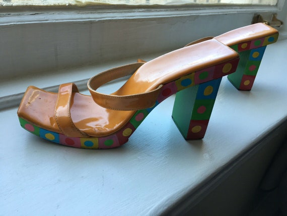 Fendi 1990's Vintage Painted Wood Sandals Size 6.… - image 6