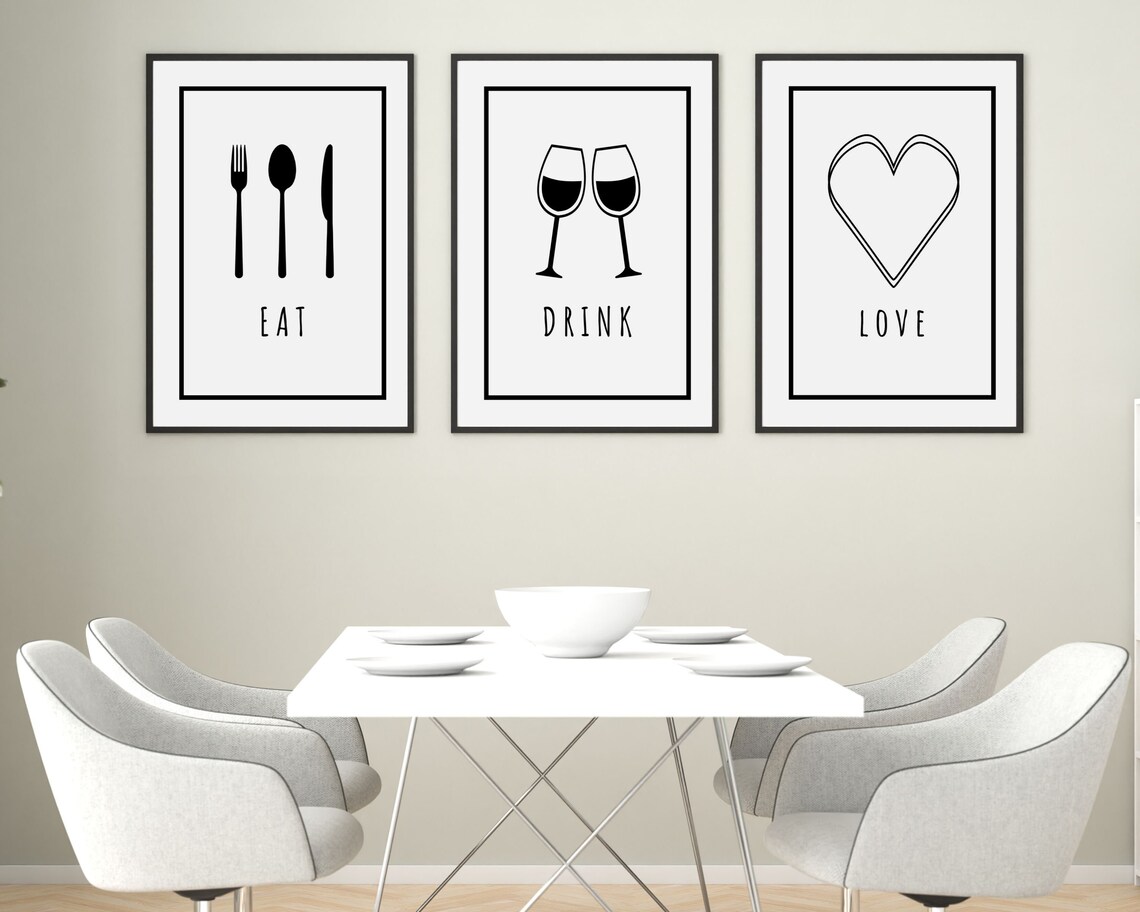 Eat drink love digital printable kitchen wall art decor sign Etsy