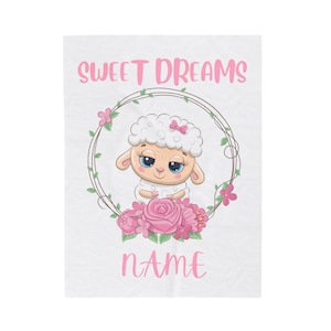 Personalized Name Baby Lamb Blankets, Sweet Dreams Baby Blanket, Velveteen Plush Blanket, Baby Animal Blanket, Baby Shower Gift