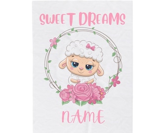 Nombre personalizado Mantas de cordero bebé, Manta de bebé Sweet Dreams, Manta de felpa de pana, Manta de animal bebé, Regalo de baby shower