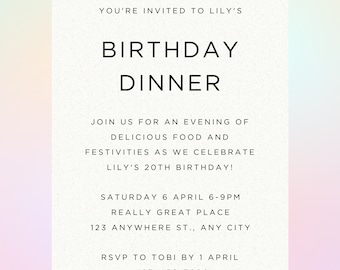 Dinner Party Invitation, Birthday Party Invitation, Editable Invite, Invitation, Do It Yourself Invite, Birthday Dinner Invite, Birthday