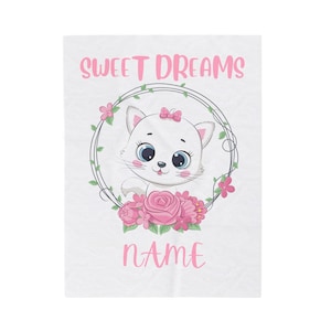 Personalized Name Baby Kitty Blankets, Sweet Dreams Baby Blanket, Velveteen Plush Blanket, Baby Animal Blanket, Baby Shower Gift
