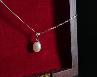 Sterling Silver 14k Gold Filled Drop Pearl Pendant Necklace