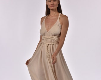 Robe de mariée grecque Robe d'été printemps Robe longue de festival ∆ Robe de soirée pour rendez-vous Dos ouvert réglable Robe de mariée gitane