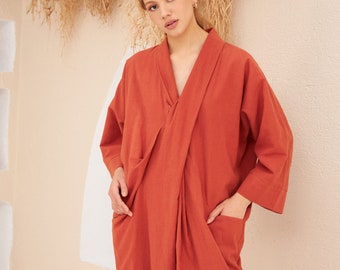 Cinnamon Wrap linen Oversize jumpsuit  Washed long linen overall, Linen romper, Linen women comfortable jumpsuit