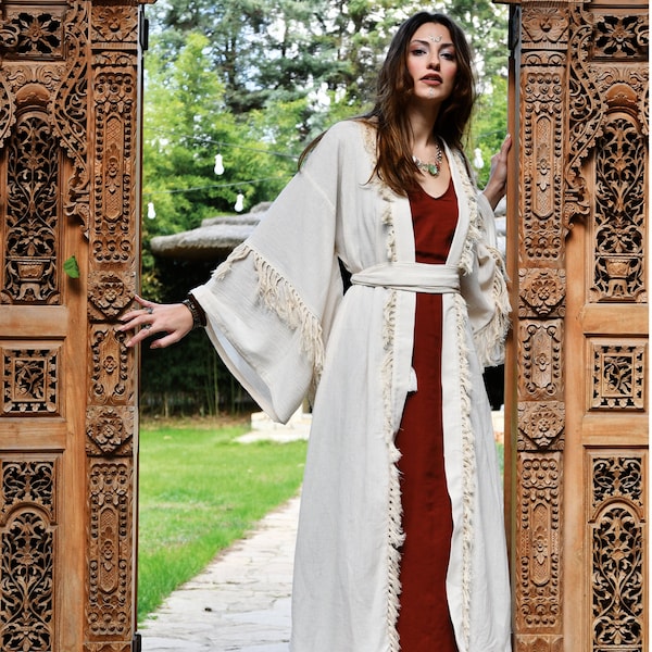 Fringe Kimono Beige Lace