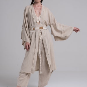 GAIA Linen Goddess Kimono Robe  Kimono Wide Sleeve Boho Kaftan  Dress Goddess Kimono Cardigan Nomad Organic Shawl Jacket Cover Up