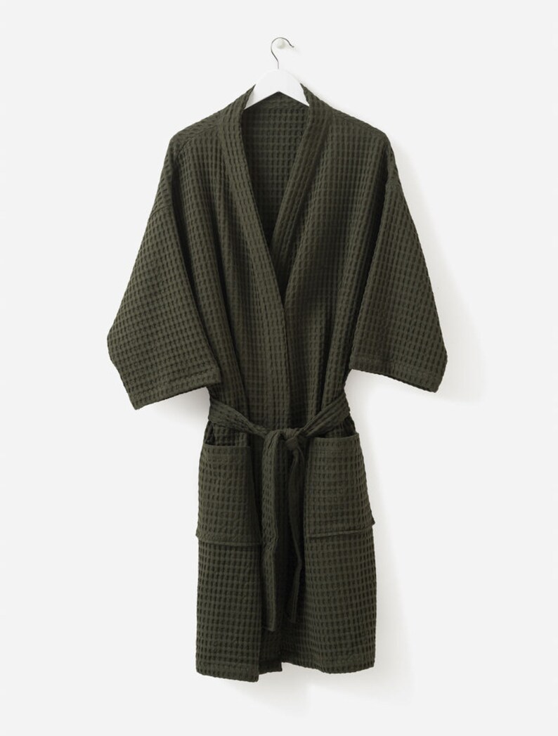 Nori Waffle Organic Bath Robe, Turkish Cotton Bath Robe , Linen Spa Robe, Sauna Robe, Bath Robe, Home Wear, Oversized linen robe for women image 4