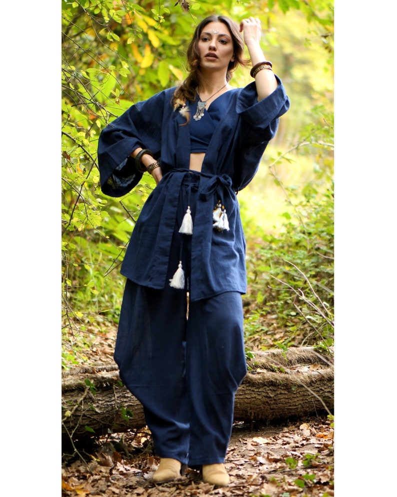Raw Cotton Kimono/ Two Piece Set / Kimono dress / Goddess Dress / Wrap dress / Kimono long dress / Organic Dress / Kimono Style dress image 8