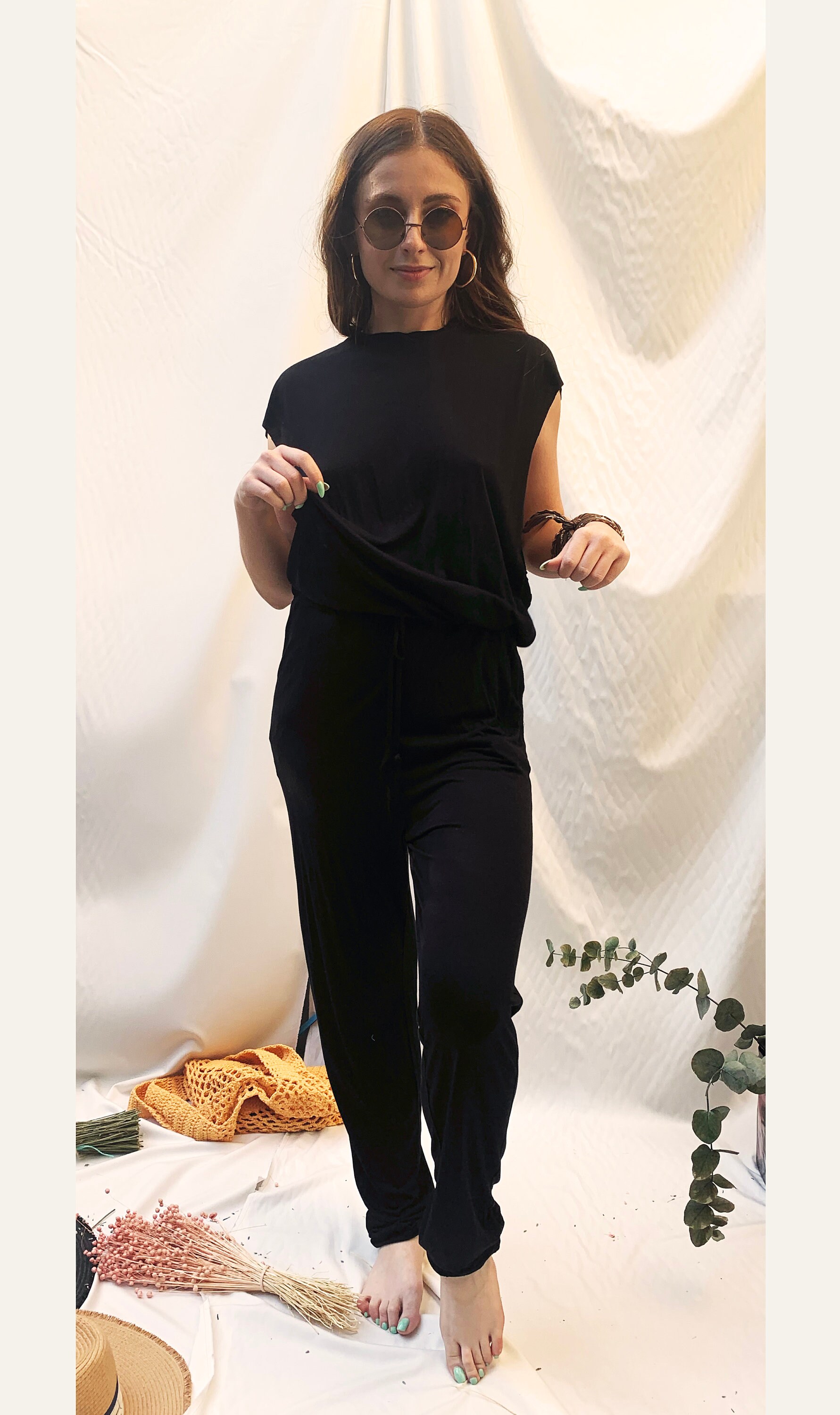 Black Yoga Jumpsuit Black Harem Jumpsuit Woman Black Etsy