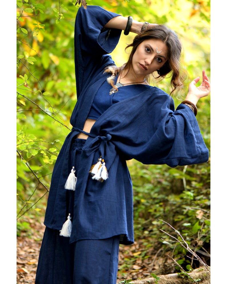 Raw Cotton Kimono/ Two Piece Set / Kimono dress / Goddess Dress / Wrap dress / Kimono long dress / Organic Dress / Kimono Style dress image 3