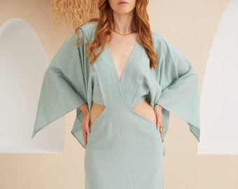 Organic Hemp Cotton Maxi Dress: Boho Summer Beach Dress with Waist Belt