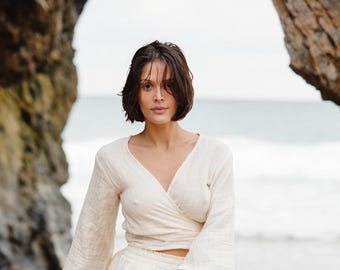 Long Sleeve Yoga Wrap Top ∆ Raw Cotton Blouse ∆ Organic Long Sleeve Yoga Wrap Top ∆ Raw Cotton Blouse ∆ Organic