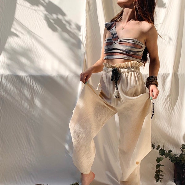 AvaCostume Pantaloni Harem Donna Stile Hippie - Viola - Taglia L (EUR 42-44) - Cotone Modal Elasticizzato