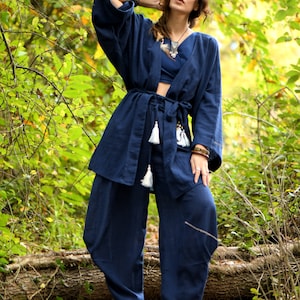 Raw Cotton Kimono/ Two Piece Set / Kimono dress / Goddess Dress / Wrap dress / Kimono long dress / Organic Dress / Kimono Style dress image 5