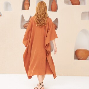 Cinnamon Linen Cotton Dress, linen dress with 3/4 sleeve, Kimono style wide comfortable dress, image 5