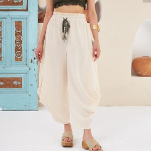 Organic Cotton Harem Trouser, Women Elastic Waist Cotton Pants, Relax it with Elastic Belt,Boho Trousers Wide Leg Pant,Boho,Tall,Thailand image 2