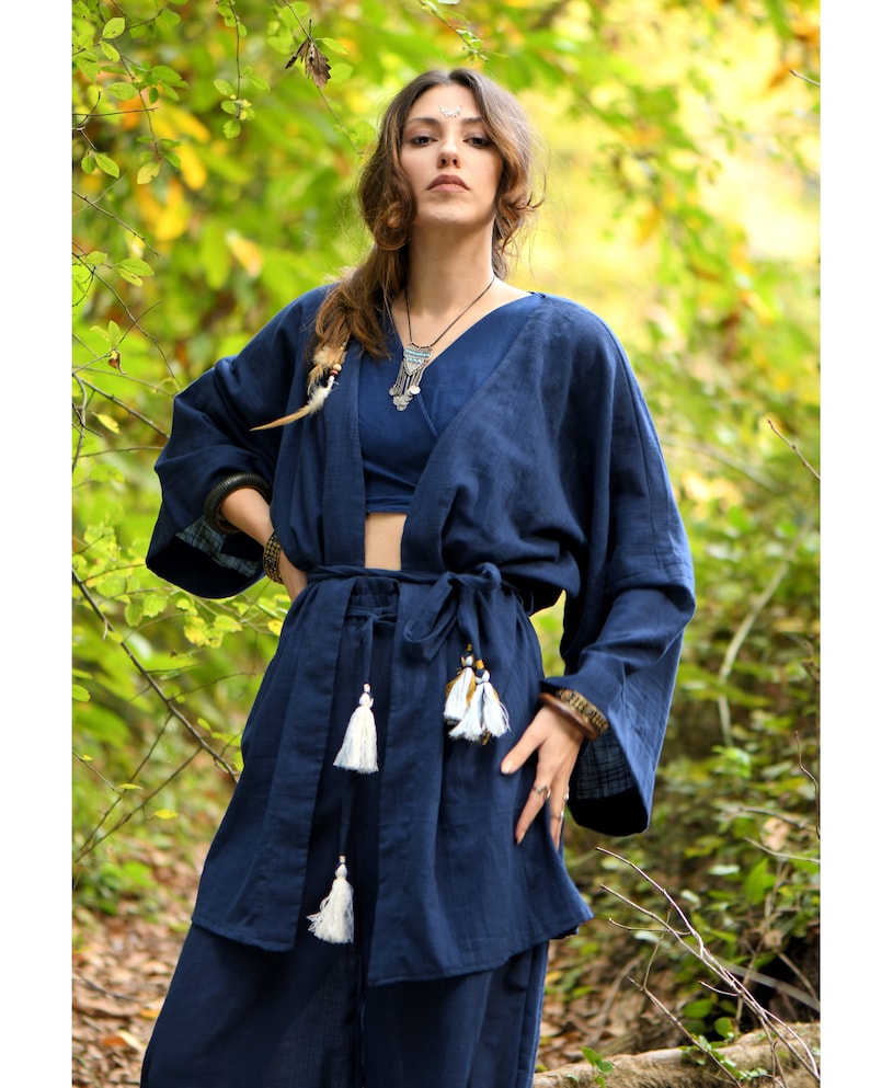 Raw Cotton Kimono/ Two Piece Set / Kimono dress / Goddess Dress / Wrap dress / Kimono long dress / Organic Dress / Kimono Style dress image 4