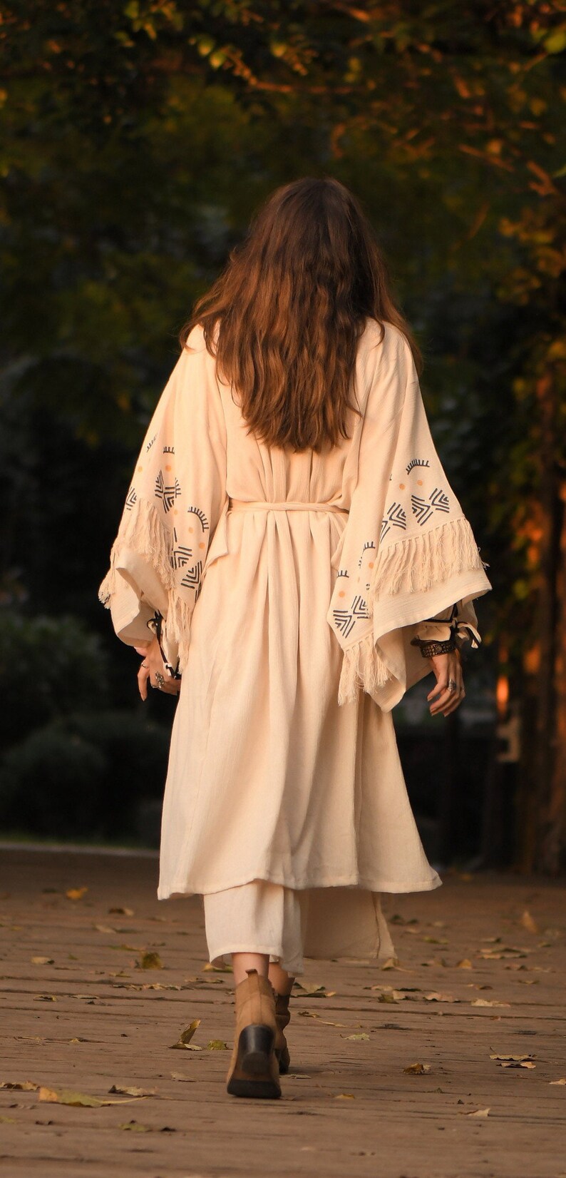 WideHand Printed Goddess Kimono / Sleeves Kimono Robe / Goddess Dress / Boho Kimono / Jacket / Organic Cotton Kimono Robe / image 7