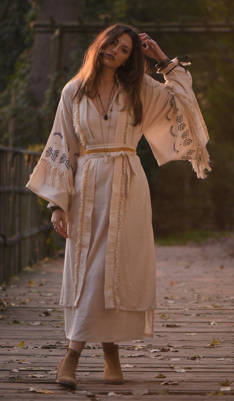 WideHand Printed Goddess Kimono / Sleeves Kimono Robe / Goddess Dress / Boho Kimono / Jacket / Organic Cotton Kimono Robe / image 4