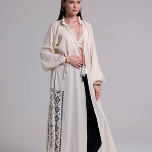 Robe kimono en coton brut, robe de déesse, vêtement bohème, robe à motifs, kimono de festival, robe hippi pour femme, robe bohème beige Ibiza image 4