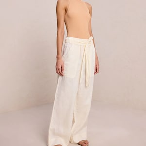 Wide Leg Linen Beach Trousers, loose Fit Cotton Trousers, Women’s Trousers, Summer Pants, Linen Pants Relaxed Fit, gift for women