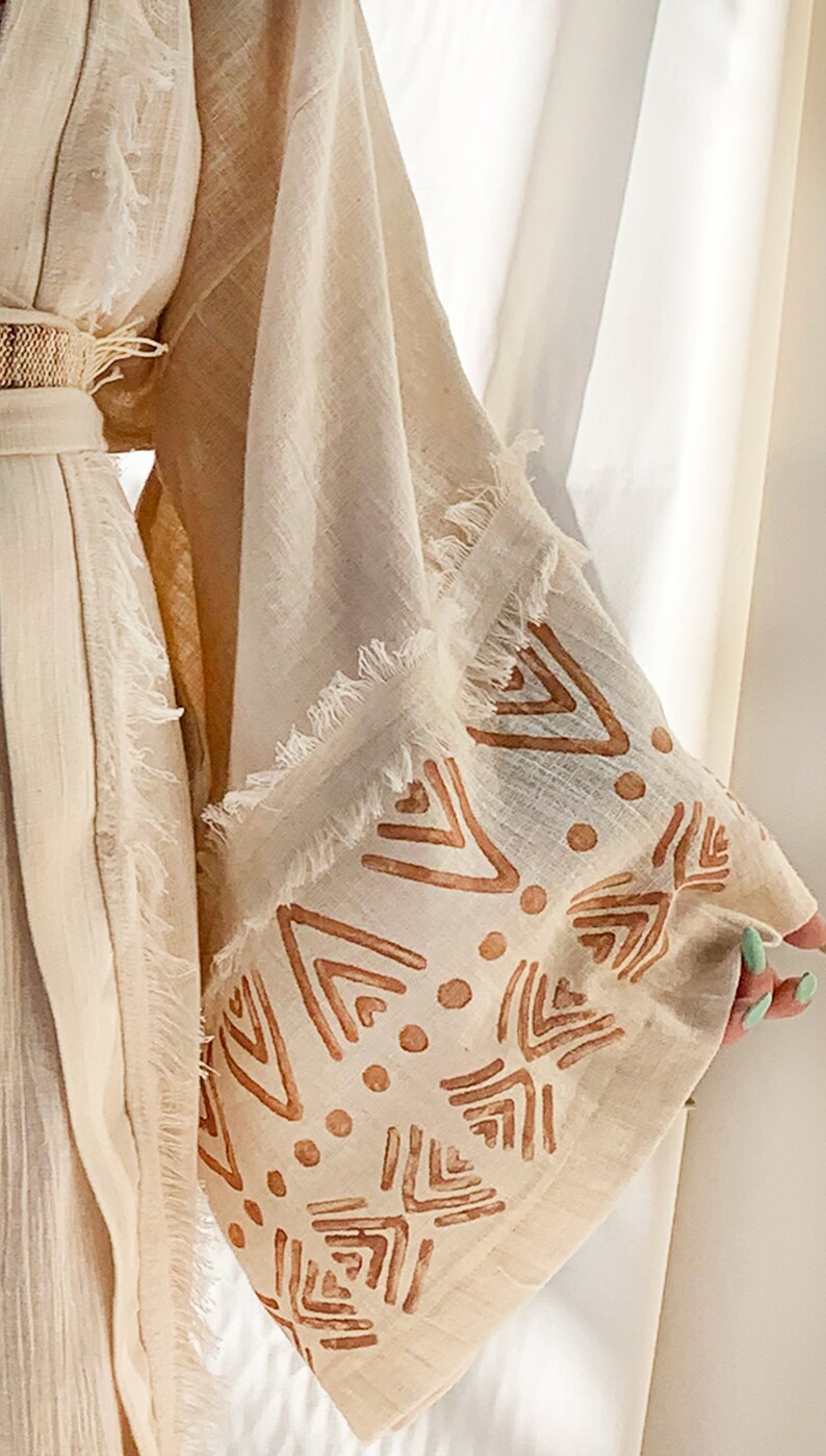 Raw Cotton Kimono Robe /Hand Painting Kimono/Wide Sleeve Boho Kaftan Dress / Goddess Kimono Cardigan / Nomad Organic Shawl Jacket/Cover Up image 10