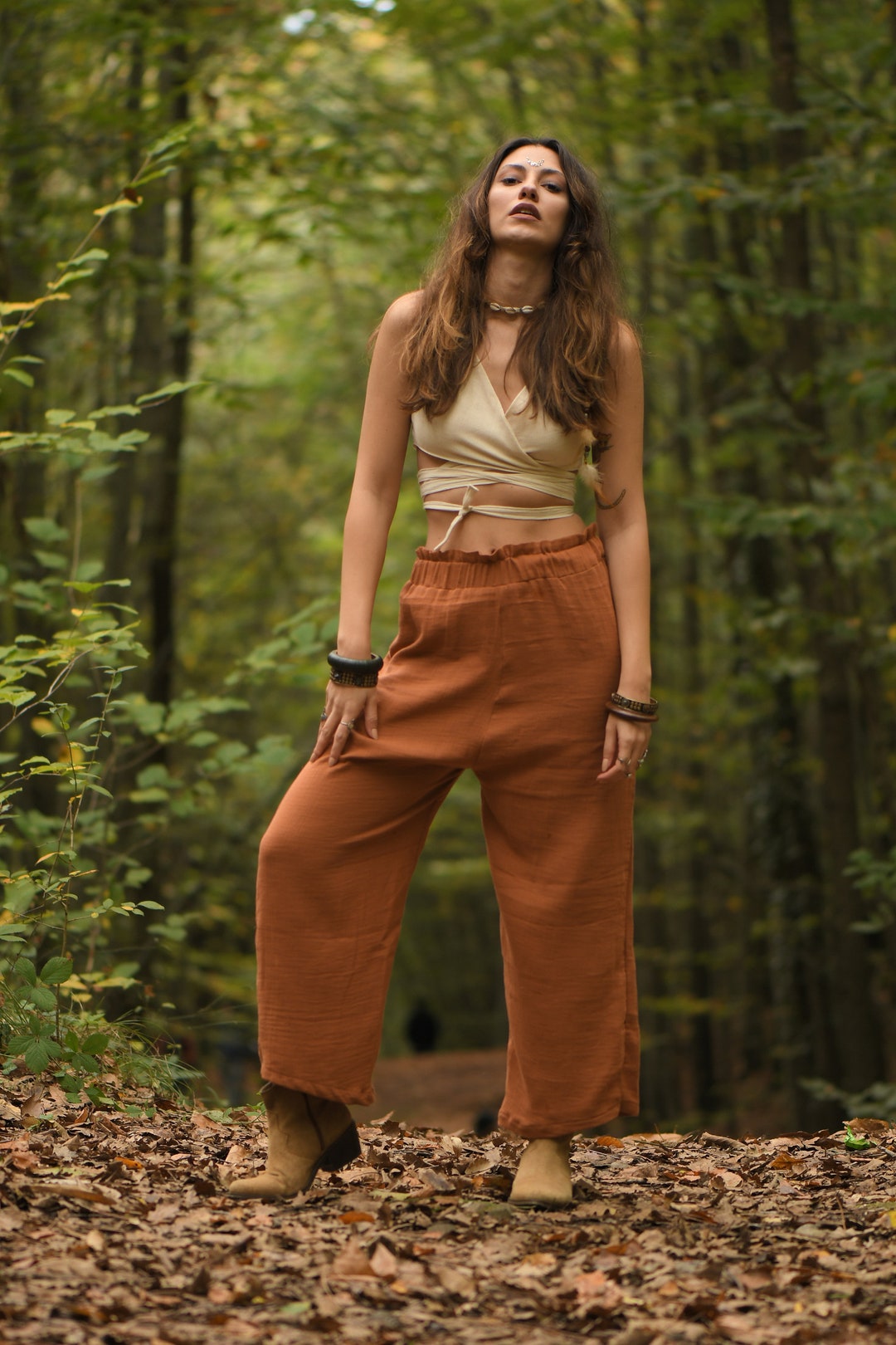 【BOK PLACE】Vintage Slit Long Wide Cotton Pants XL Size B246299E-B6FC-4269-A659-