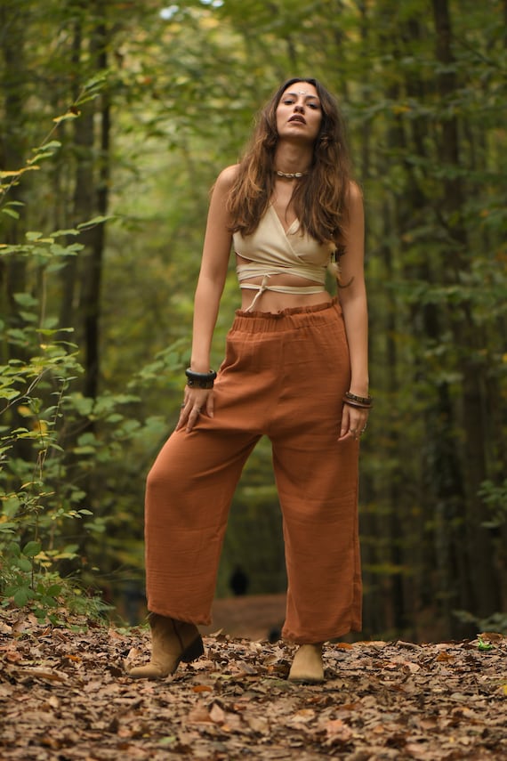 RUST PANT IN MUSLIN WITH WIDE LEGS, CHILD RUST PANT IN MUSLIN WITH WIDE LEGS, CHILD