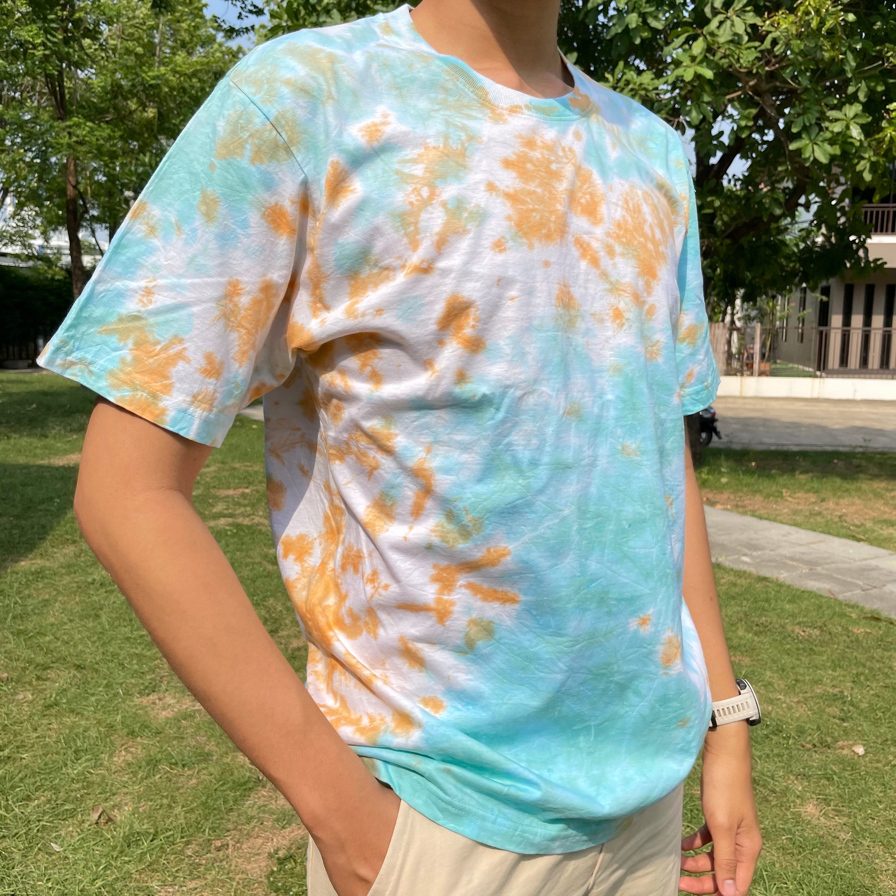 Tie Dye Crumple Yellow Blue T-Shirt made from cotton 100% for | Etsy