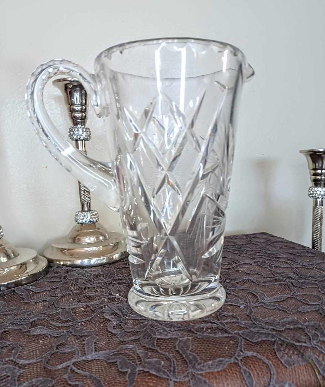 Lead Crystal, Crystal Water Pitcher, Art Deco, Etched Crystal, Glass ...