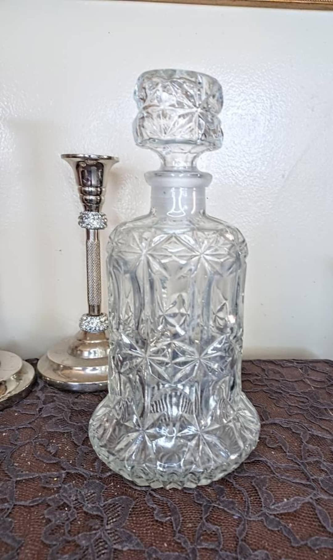 Crystal Decanter, Bourbon, Whiskey Decanter, Barware, Crystal Carafe