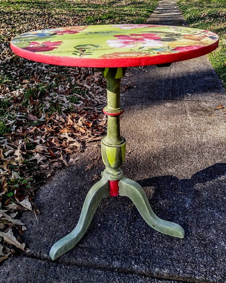 Accent Table Painted Furniture Chalk Painted Round Top Etsy