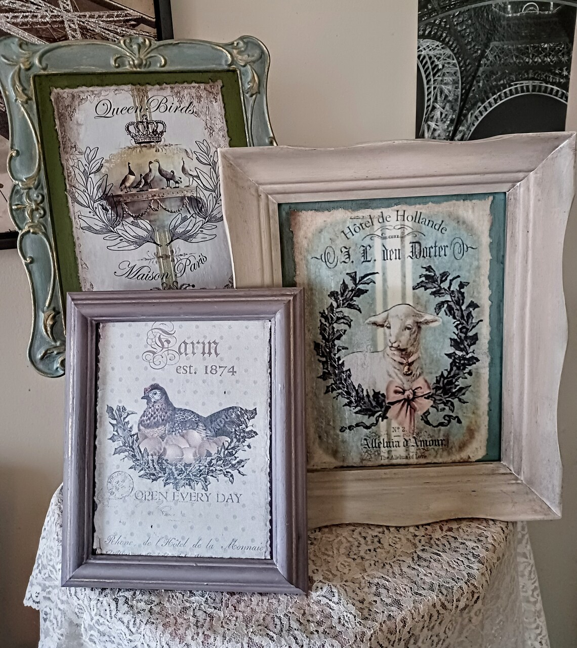 French Country Picture Vintage Ornate Frame Hand Painted Etsy