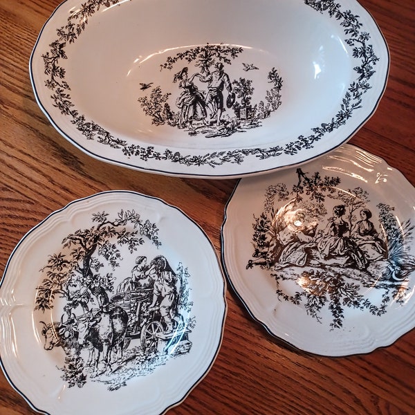 Black and White Toile Dinner Plates Etsy