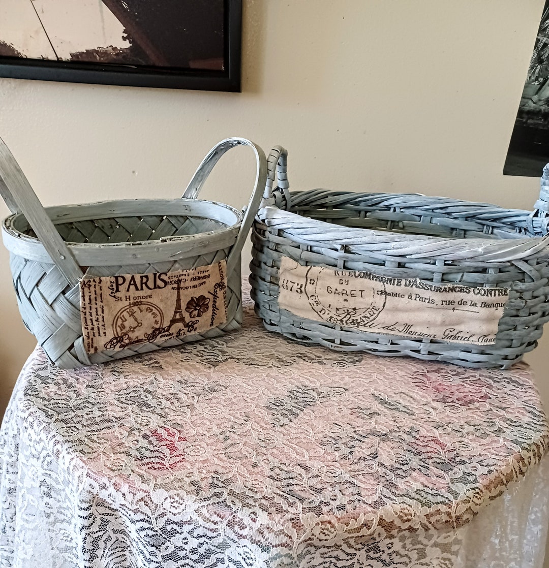 Wicker Baskets, Painted Baskets, French Inspired Baskets, Grey Baskets