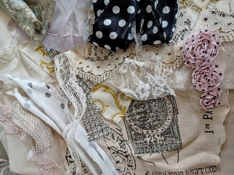 Fabric Scrap Bundles, Junk Journal, Ribbon, Vintage Fabric Remnants ...