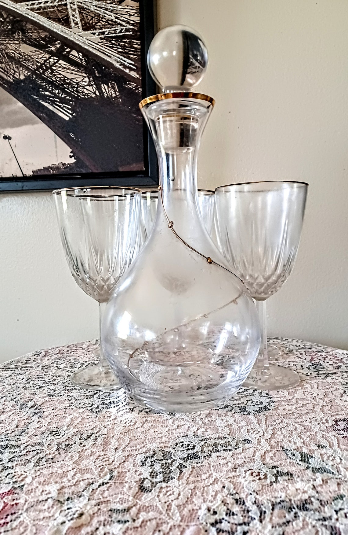 thumbnail image 2 of Personalized Custom Whiskey Decanter Set With Gold Trim – Includes Decanter, 4 Glasses, And Stopper, The Wedding Party Store 2 of 5