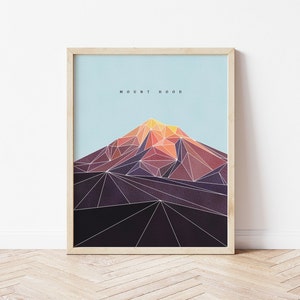 Arte de parede de Mount Hood - Impressão digital para impressão - Download instantâneo - Arte minimalista de parede de montanha - Arte abstrata de parede de montanha - Geométrica
