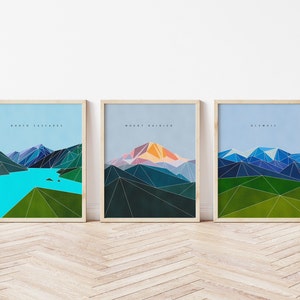 Set of 3 Washington National Parks Wall Art - Printable Digital Print - Instant Download - Minimalist Mountain Wall Art - Abstract Mountain