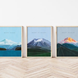 3er-Set Washington Mountains Wandkunst - Druckbarer Digitaldruck - Sofortiger Download - Minimalistische Bergwandkunst - Abstrakte Bergkunst