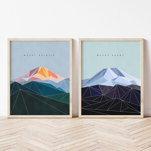 2er-Set Washington State Mountains Wandkunst - Druckbarer Digitaldruck - Sofortiger Download - Minimalistische Bergwandkunst - Abstrakter Berg