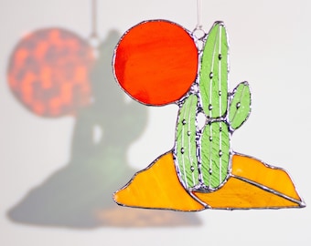 Cactus Stained Glass Cactus Suncatcher Cactus Stain Glass Picture Home Decor Window Wall Hangings Rainbow Desert Sunset Nature Ornament