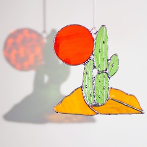 Cactus Stained Glass Cactus Suncatcher Cactus Stain Glass Picture Home Decor Window Wall Hangings Rainbow Desert Sunset Nature Ornament