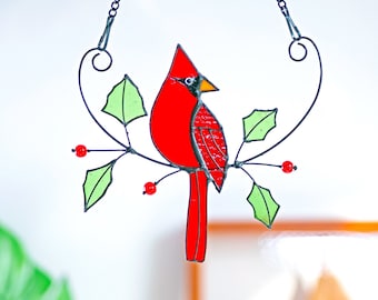Cardinal Stained Glass Suncatcher Mothers Day Gifts Stained Glass Birds Suncatcher Cardinal Bird Feeder Decor Cardinal gifts