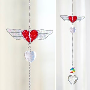 Memorial Suncatcher Heart wing Stained Glass Crystal Wing Sympathy gift Memorial Gifts for Loss of Mom Friend Son Daughter Dog. Personalized