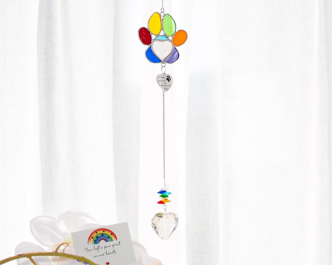 Custom Rainbow Bridge Stained Glass Paw Dog Memorial Suncatcher Stained ...