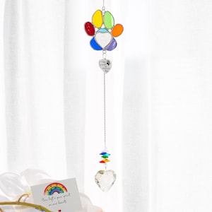 Custom Rainbow Bridge Stained Glass Paw Dog Memorial Suncatcher Stained Glass Crystal Loss of Pet Sympathy Gift Dog Cat Pet Memorial Gift
