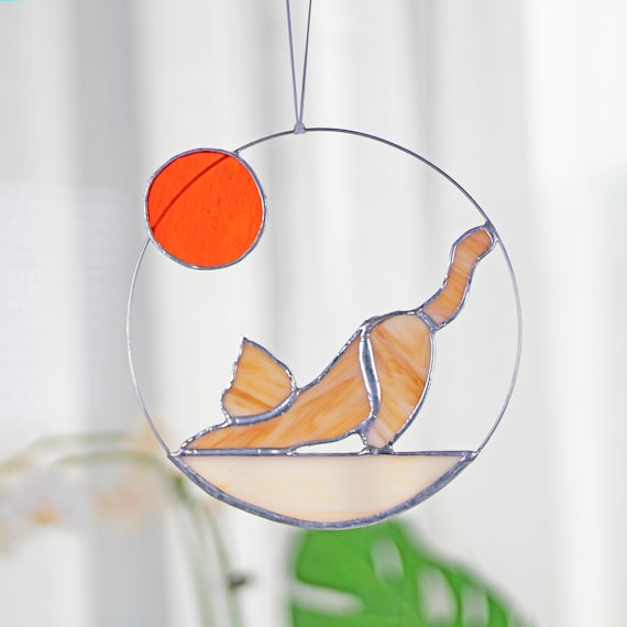 Boho Cat Staine Glass Window Hangings Yoga Cat Sun Catcher Loss of Pet Sympathy Gift Cat Memorial Suncatcher Cat Gifts