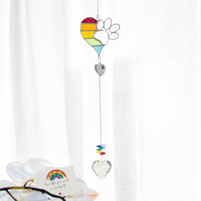 Custom Rainbow Bridge Stained Glass Paw Dog Memorial Suncatcher Stained ...